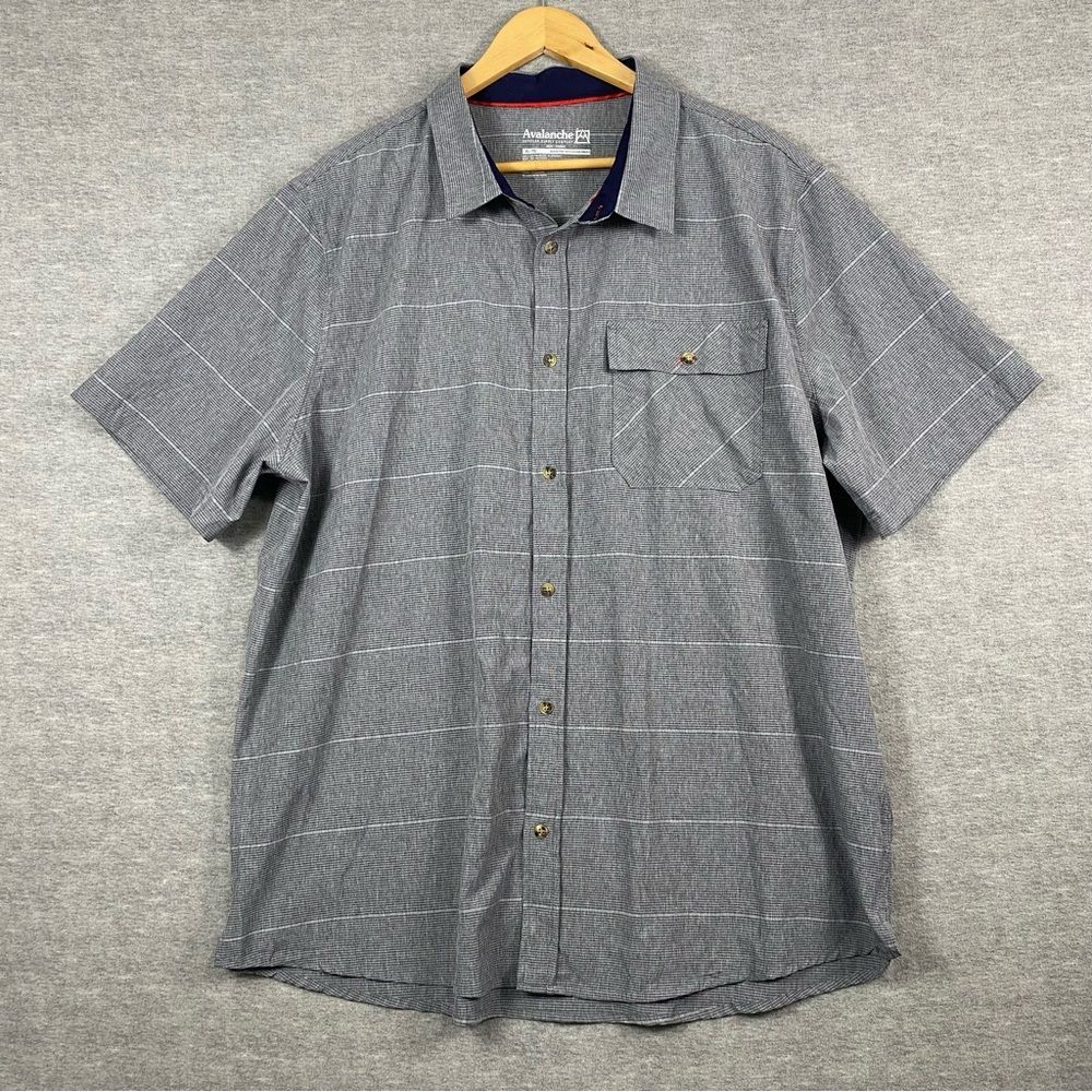 Avalanche Mens Gray/White Striped Short Sleeve Performance Button Down‎ XL